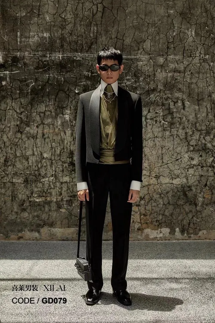 S05AAT 1385 Aaron XiLai Black Short/Crop Shawl Suit Single Breasted One Button 48# 58#