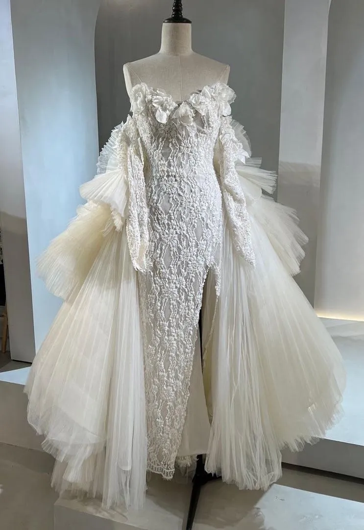 S05AAT 1543 VIP 空雾 Sweet heart mermaid slit with big detachable train ruffle flower