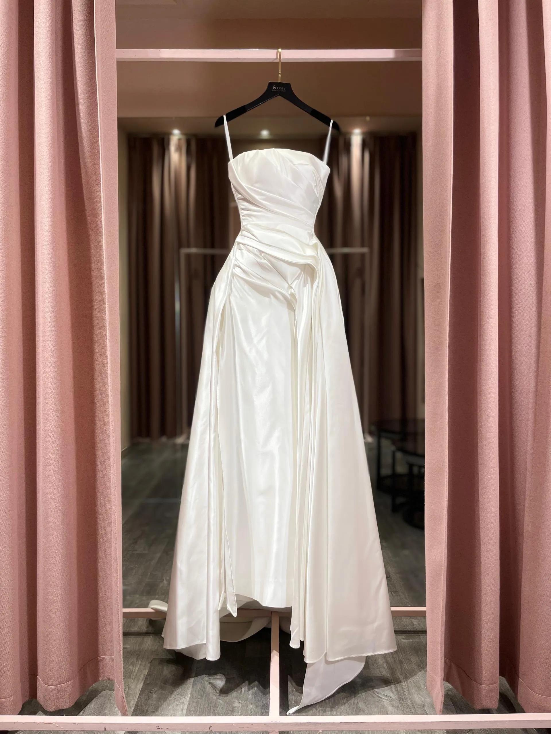 S05AAT 0964 - Designer Tube draped slit A line satin