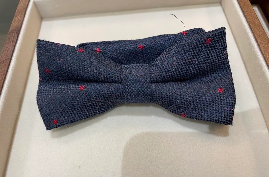 S05AAT 1459 Navy Blue Jean Fabric red dot Bow tie