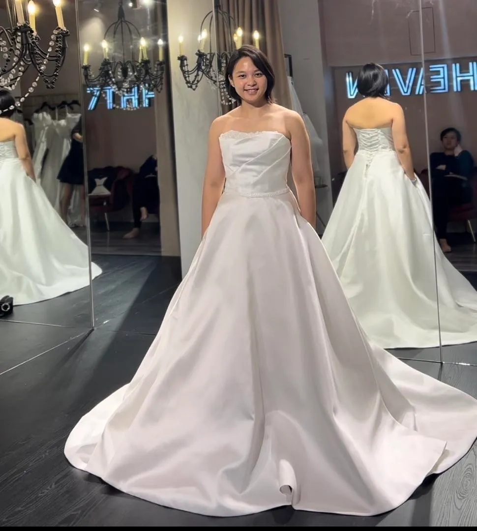 S05AAT 0943 - Pronovias inspired tube satin ball gown pocket