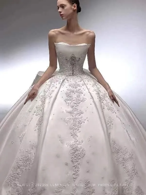 S05AAT 1545 VIP 馨璨 BF Satin tube with Beaded lace Premium Ball gown