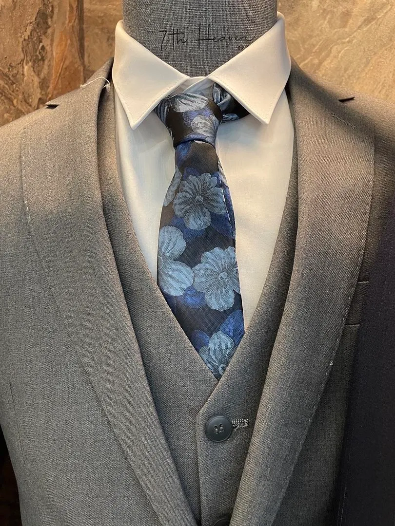 S05AAT 1521 Black Base with blue navy blue flower texture tie