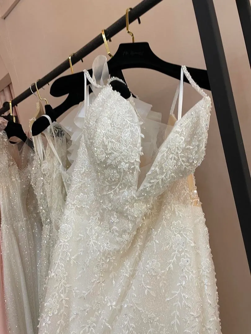 S05AAT 1536 New Wendy Hema plus size spag strap deep V beaded