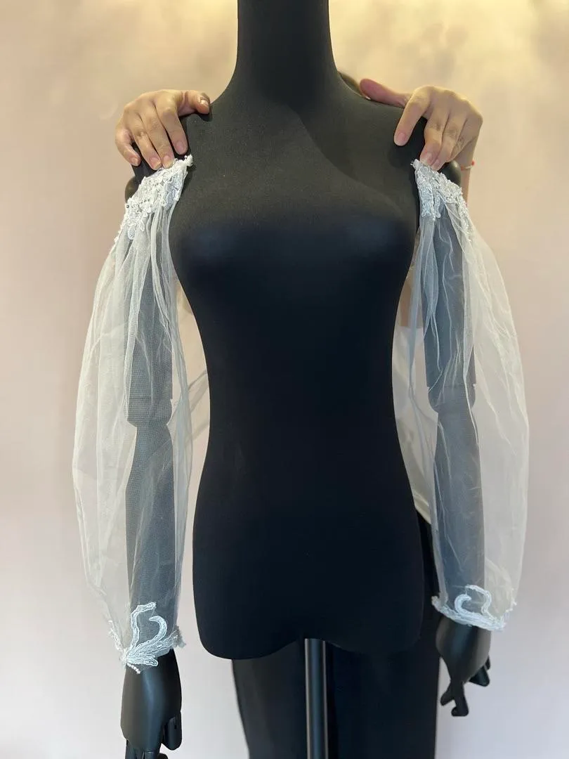 S05AAT 1120 Puffy off shoulder sleeves with lace n beading