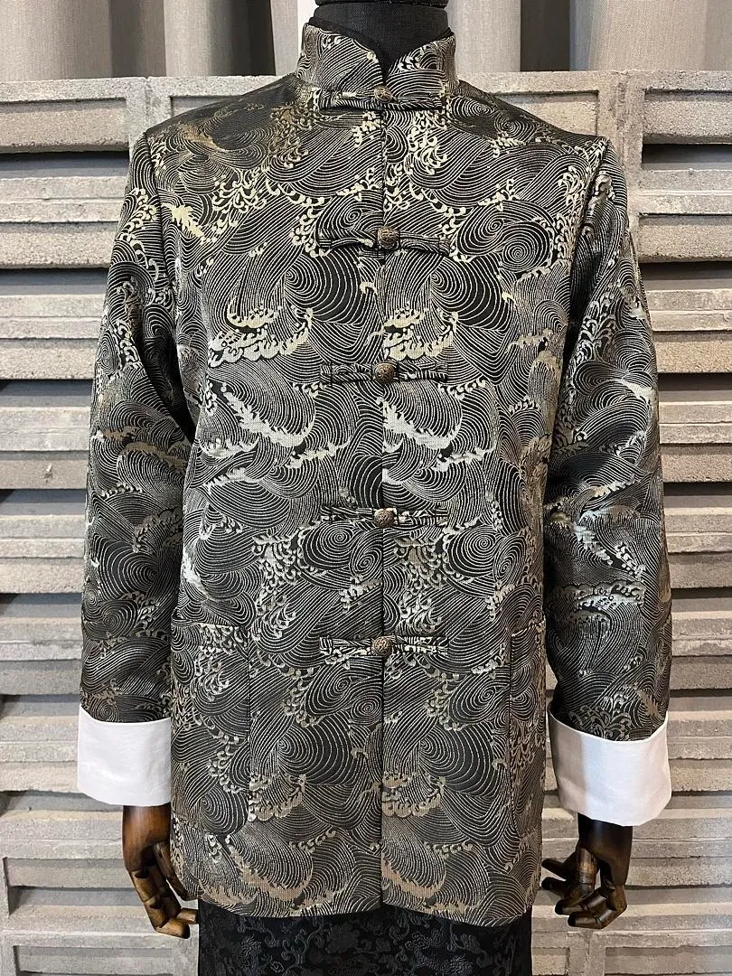 S05AAT 1325 - male kua Black silver ocean wave top XL XXL