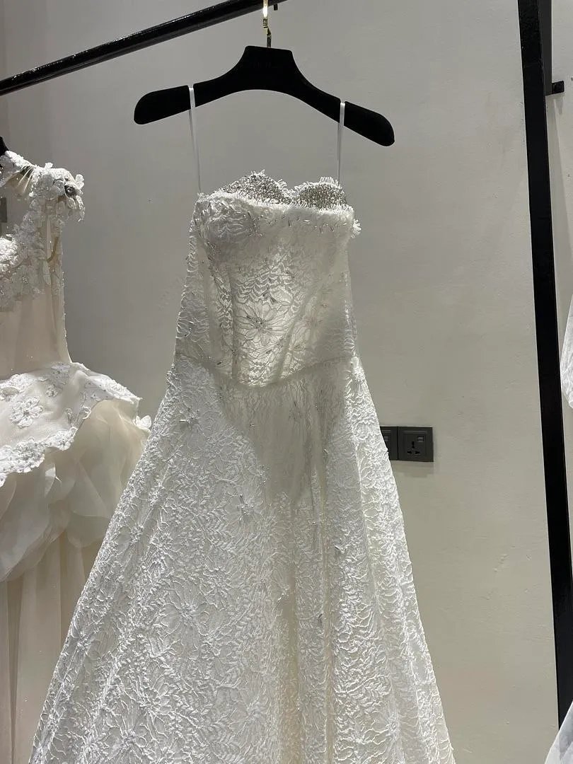 S05AAT 1498 Lam sweet heart beaded french lace a line Jia Yi