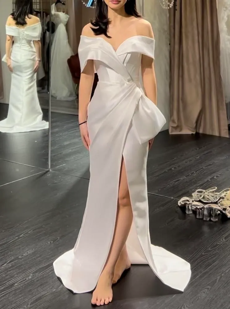 S05AAT 1005- Satin off shoulder with slit