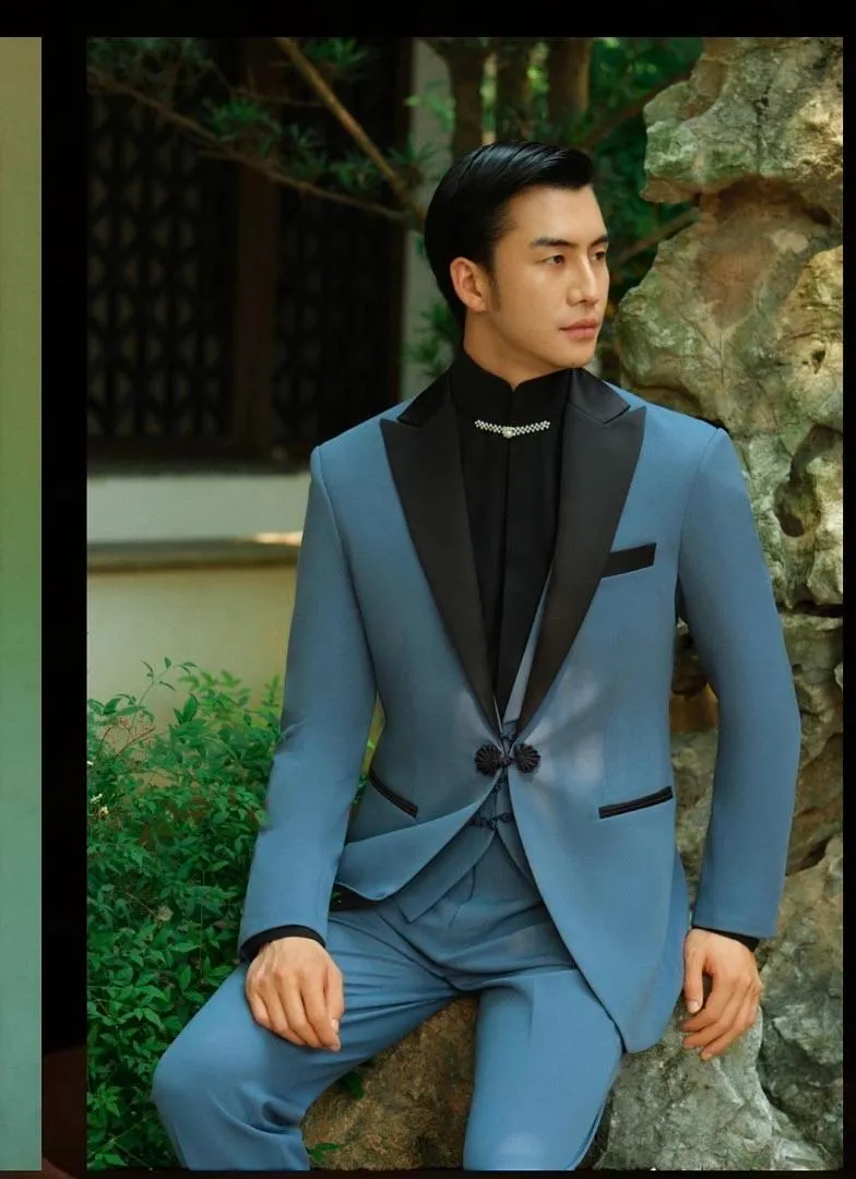 S05AAT 1577 COAT Black lapel with Blue chinese suit