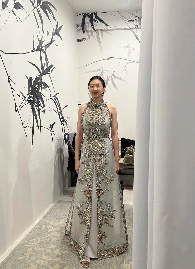 S05AAT 1221 indonesia sangjit cheongsam with train silver