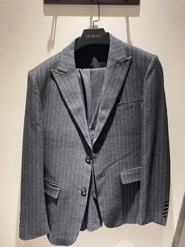S05AAT 1420 COAT Dark Grey Stripe Single Breasted Two Button Peak Lapel 54# Code: 185/Y