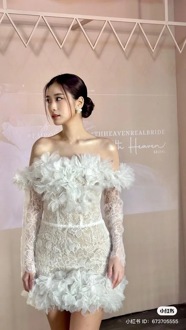 S05AAT 1230 FS Rabecca full lace 3 pieces party short dress with sleeves 3D flower