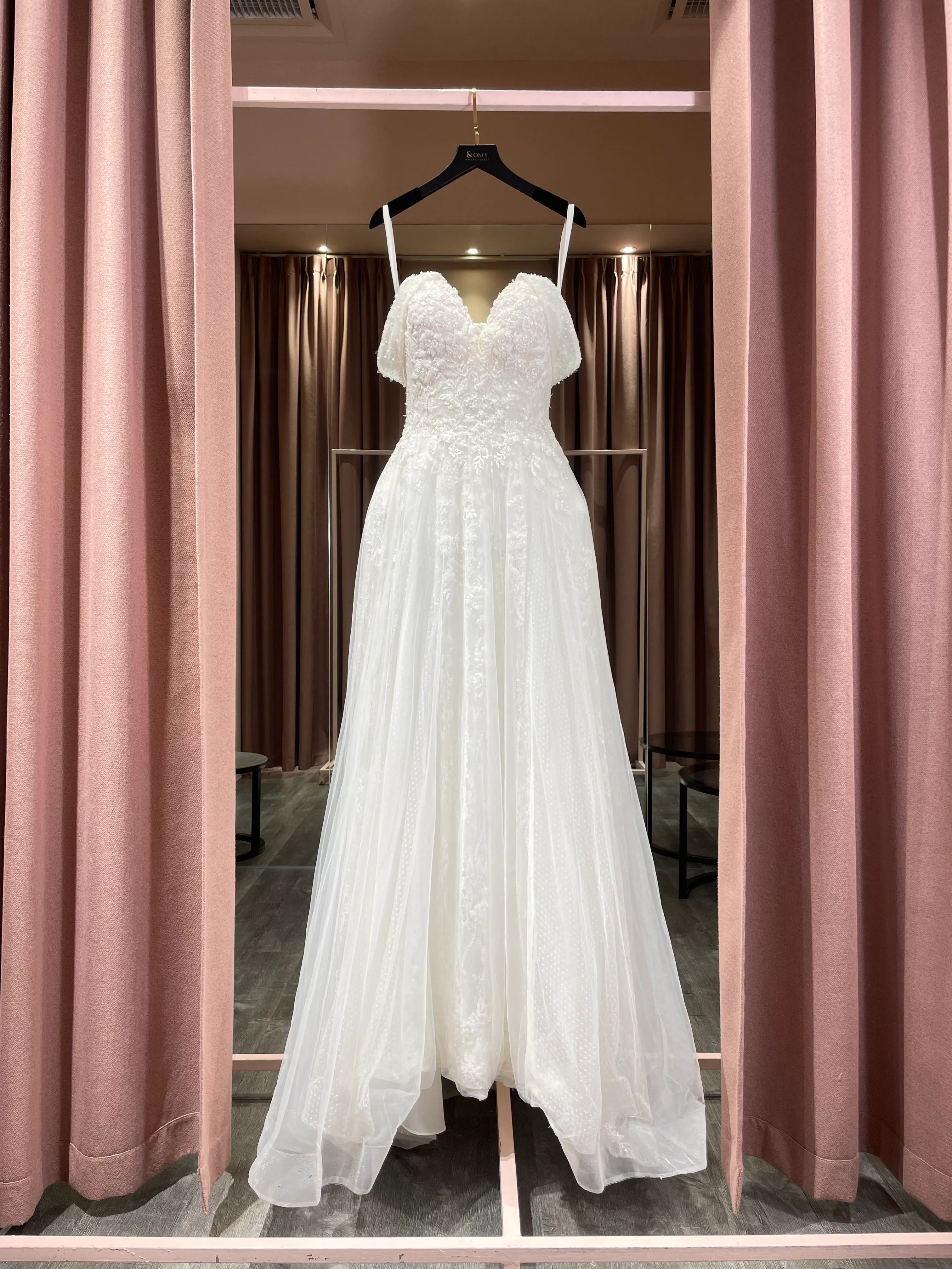 S05AAT 0826 - Beaded crystal sweetheart A line off shoulder