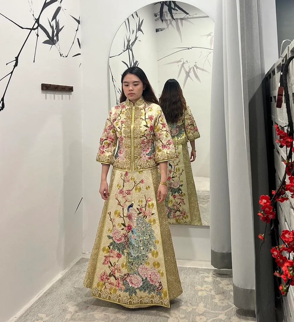 S05AAT 1095 - female kua PMK Gold blue peacock pink peony plum bossom (S:36 B:32 W:36.5 Hips:44)