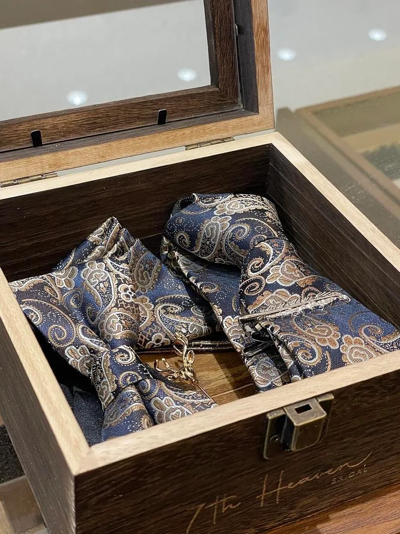 S05AAT 1468 Navy Base flower texture bow tie set