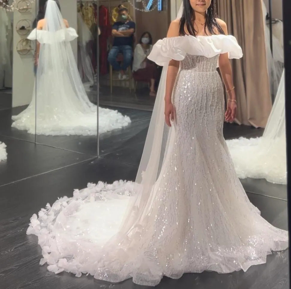 S05AAT 1054 Elaine Yap careen mermaid full sequins off shoulder