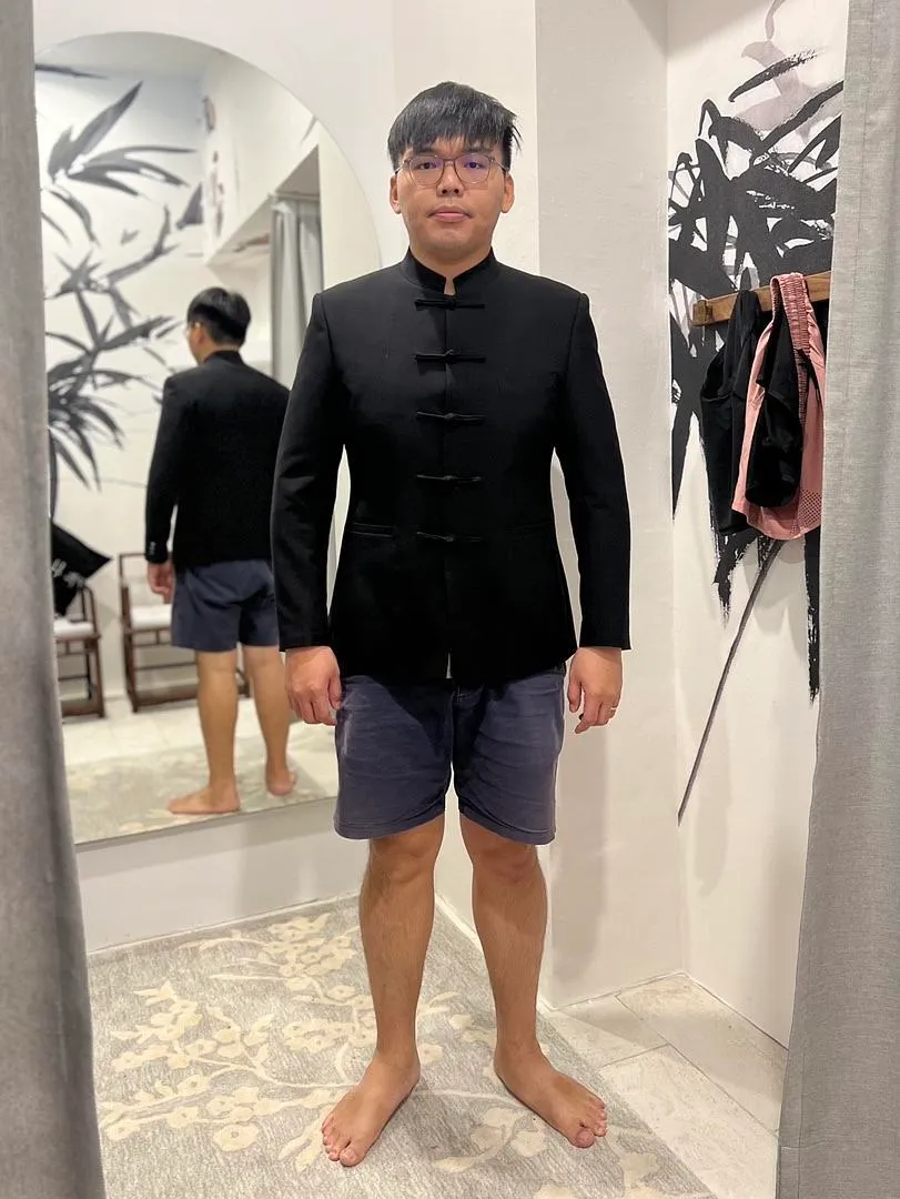 S05AAT 1169 dragon fly male kua Full black chinese button 中山裝 XL