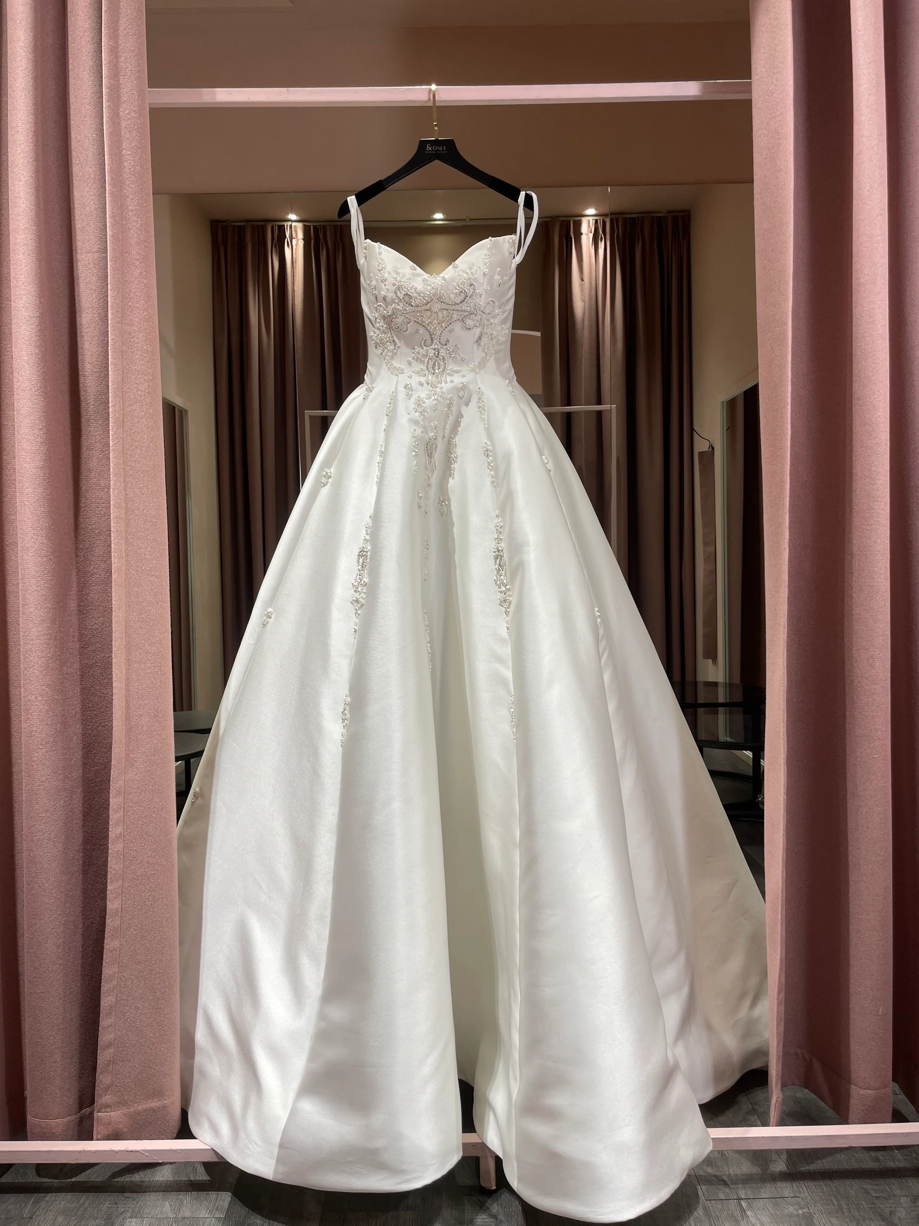 S05AAT 1550 Satin off shoulder long sleeve premium ball gown