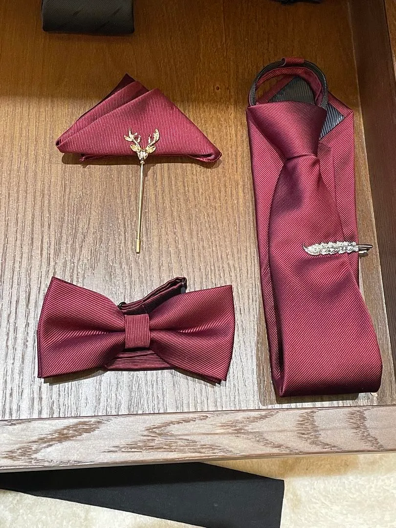 S05AAT 1476 Plain Red twill texture bow tie set