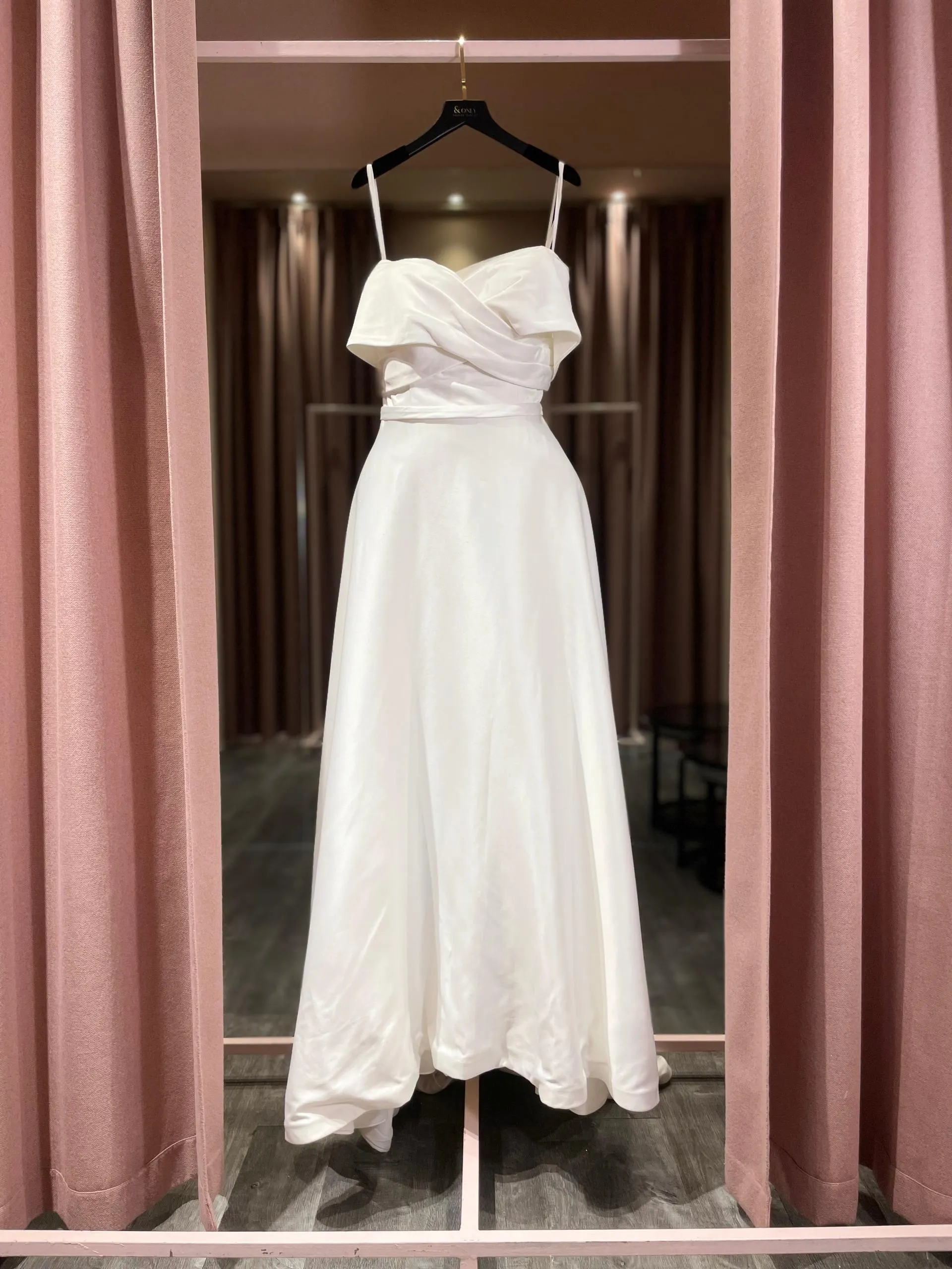 0865 - Cheryl custom off shoulder satin A line