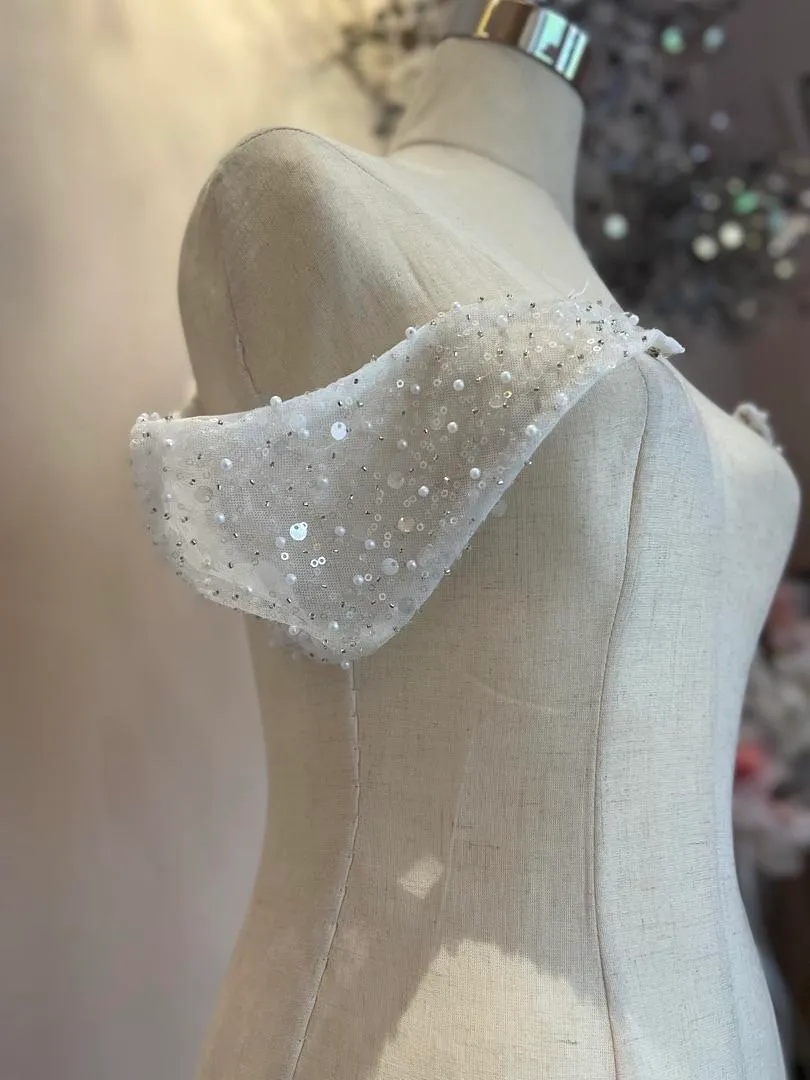 S05AAT 1144 Thicker Sequins beadings off shoulder