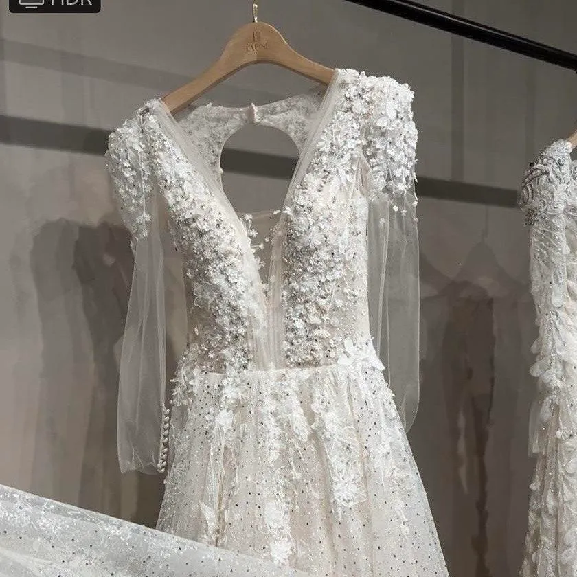 S05AAT 1554 Grace / Eva long sleeve 3D flower blink premium ball gown 