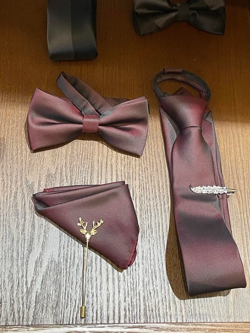 S05AAT 1478 Red Black gradient bow tie set