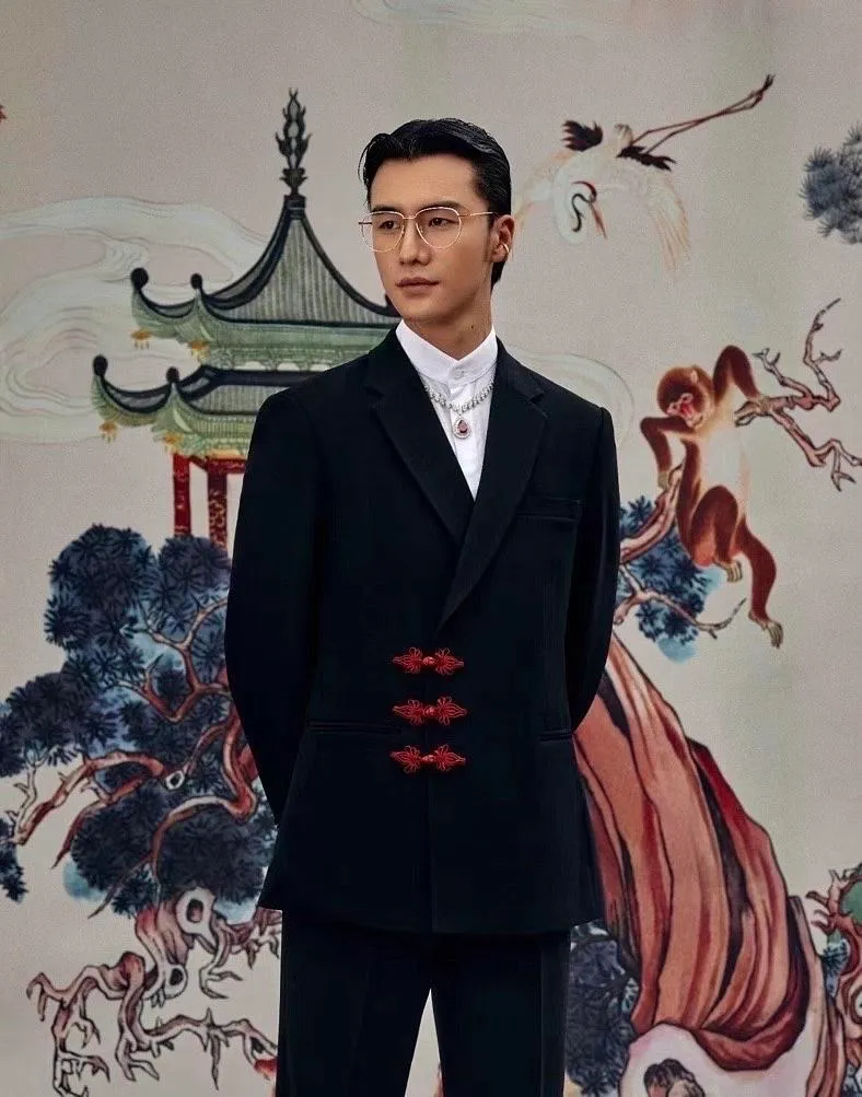 S05AAT 1384 COAT chinese suit Modern Black Side Breasted Red three button 48# 56#