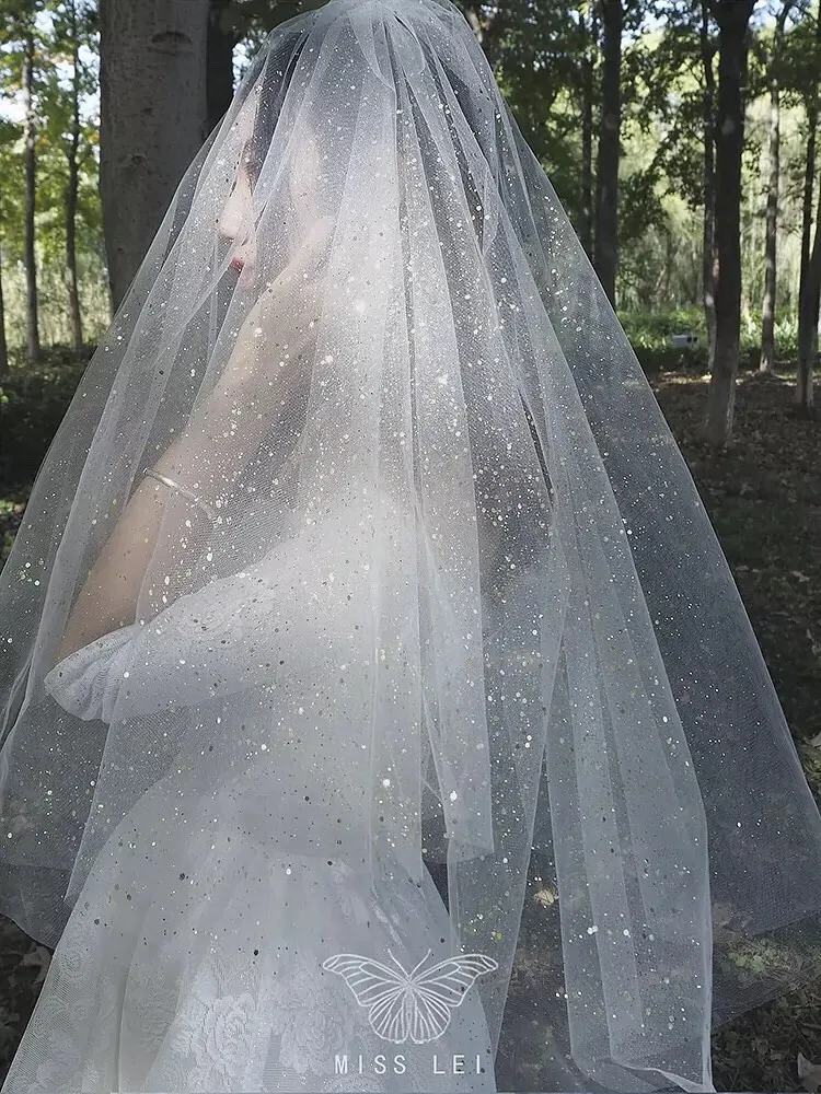 S05AAT 0829 - Silver sparkling glitter long veil