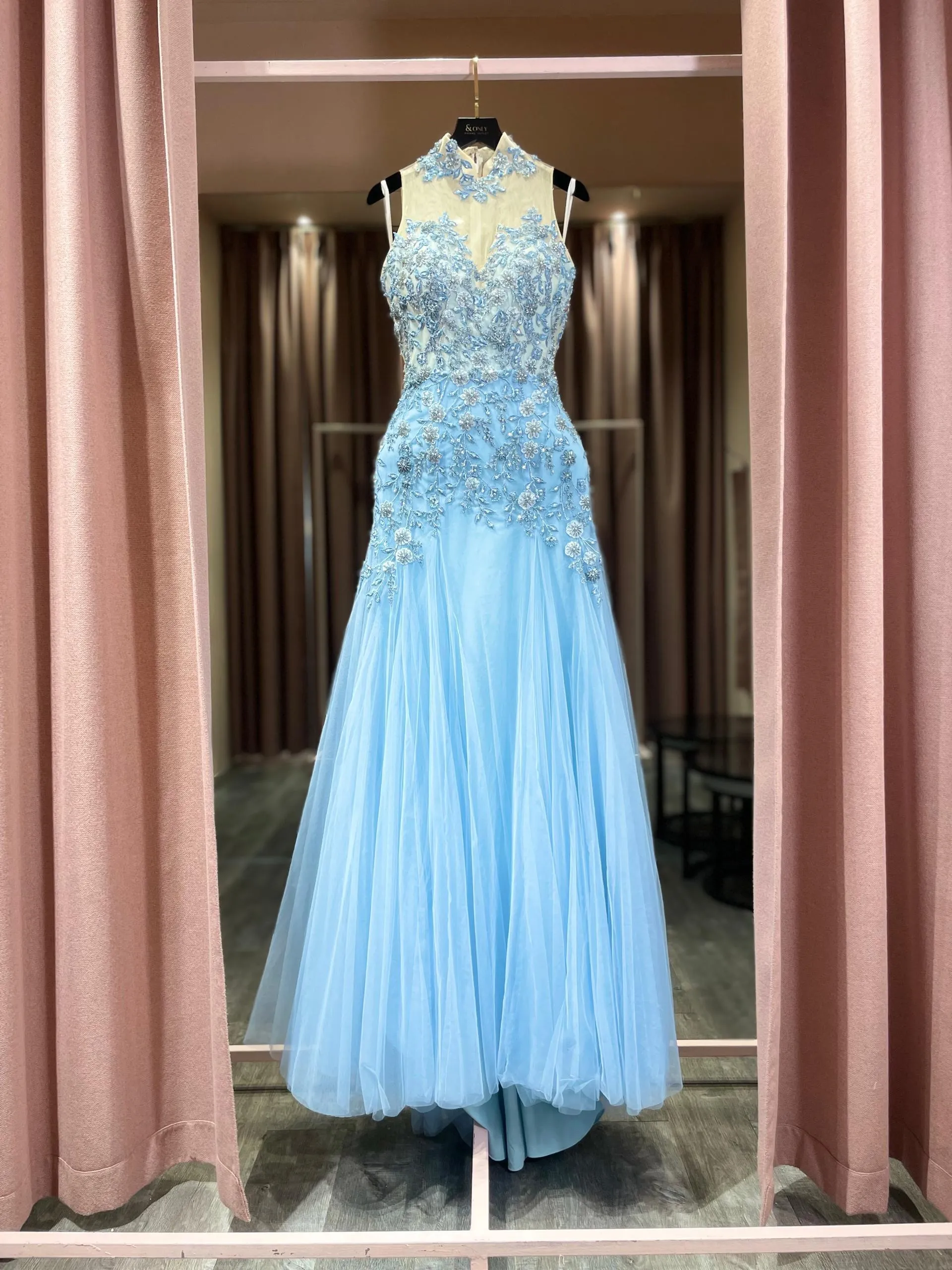 S05AAT 1357 modern cheongsam Ocean blue tulle bottom