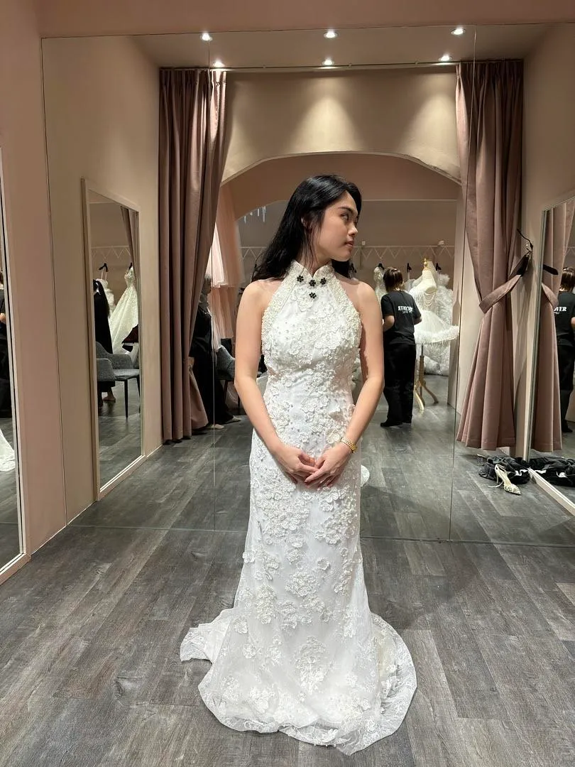 S05AAT 1300 - modern cheongsam White Halter