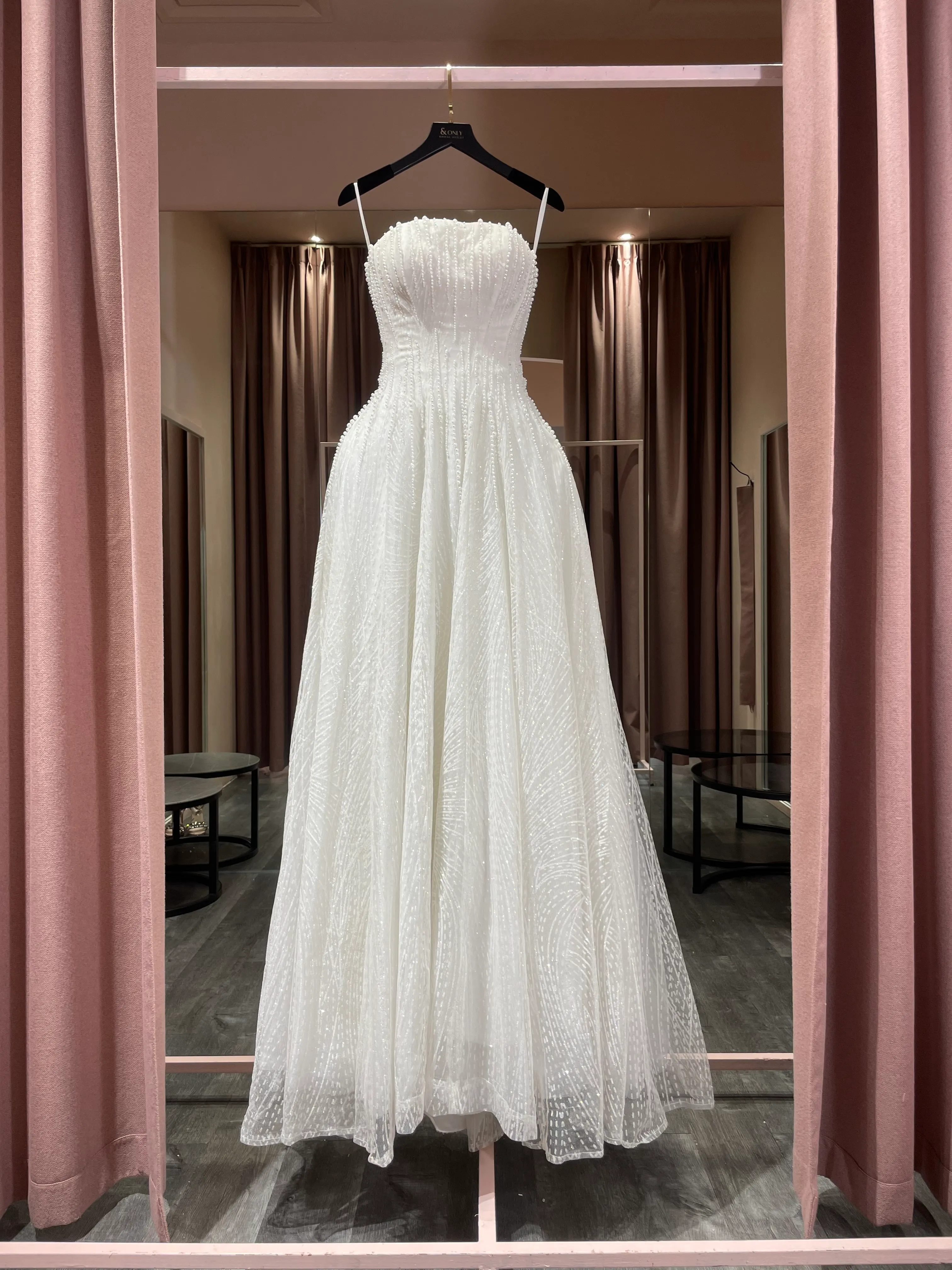 S05AAT 0893 - New Straight neckline Karmen pearl beaded tube A line