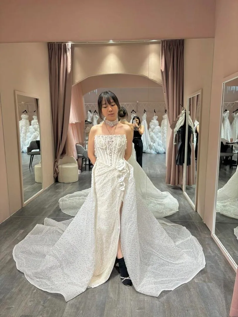 S05AAT 1308-Tube sequins joli poli mermaid slit with choker detachable train Careen