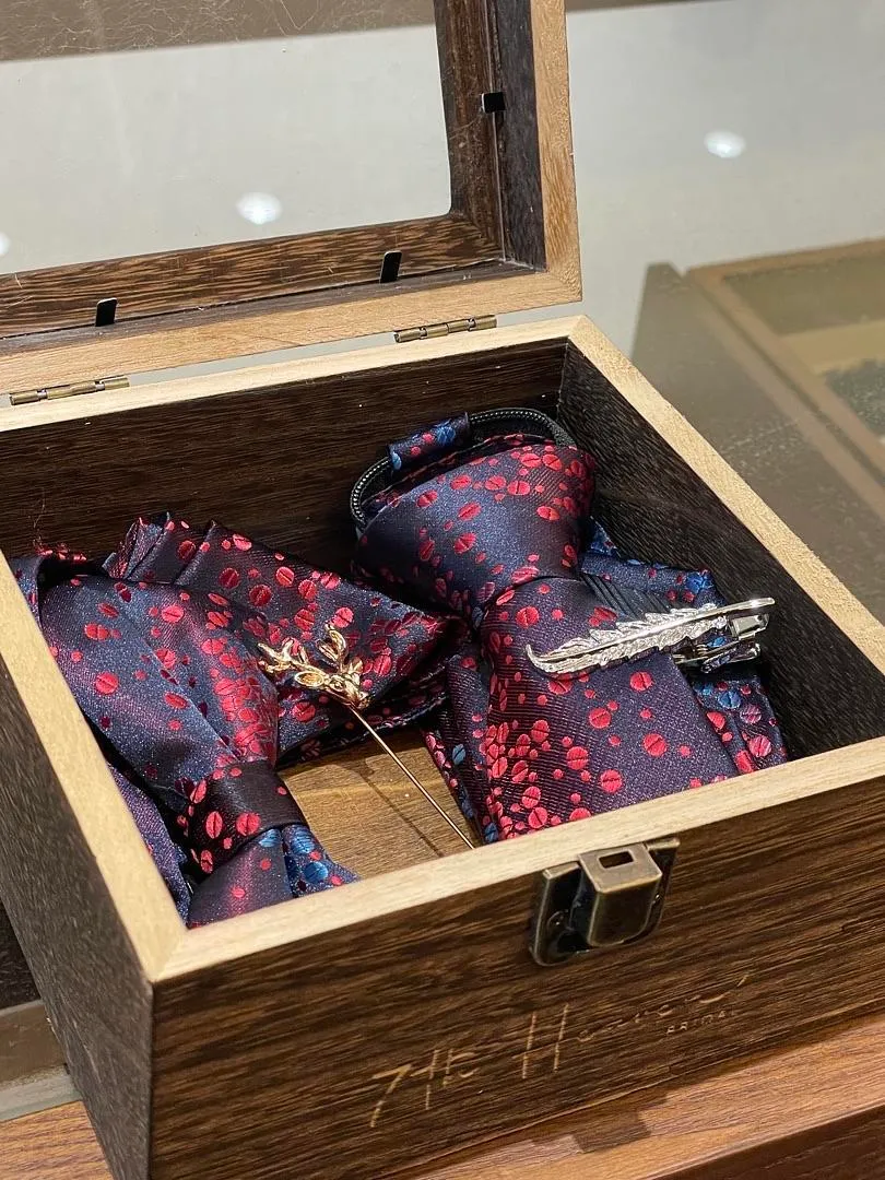 S05AAT 1470 Navy Purple Base with Red coffee bean texture bow tie set