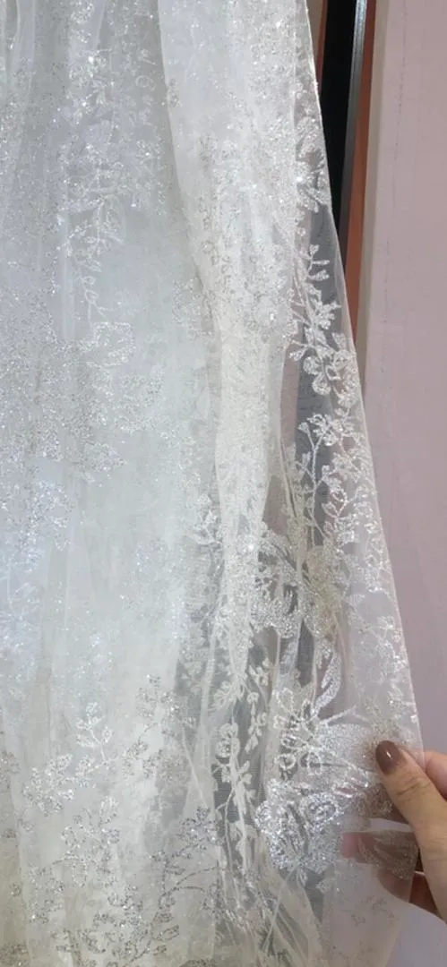 S05AAT 1453 Premium one layer long veil blink flower texture