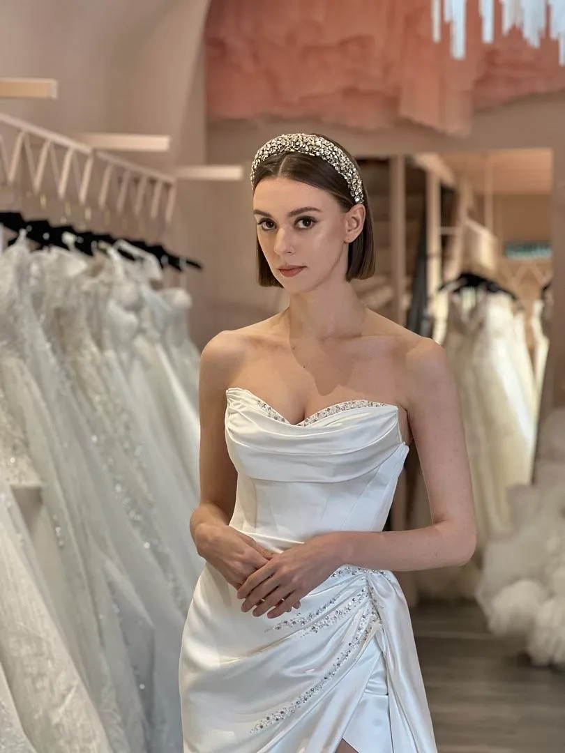 S05AAT 1055 - Natalia Satin with slit and beadings sequins