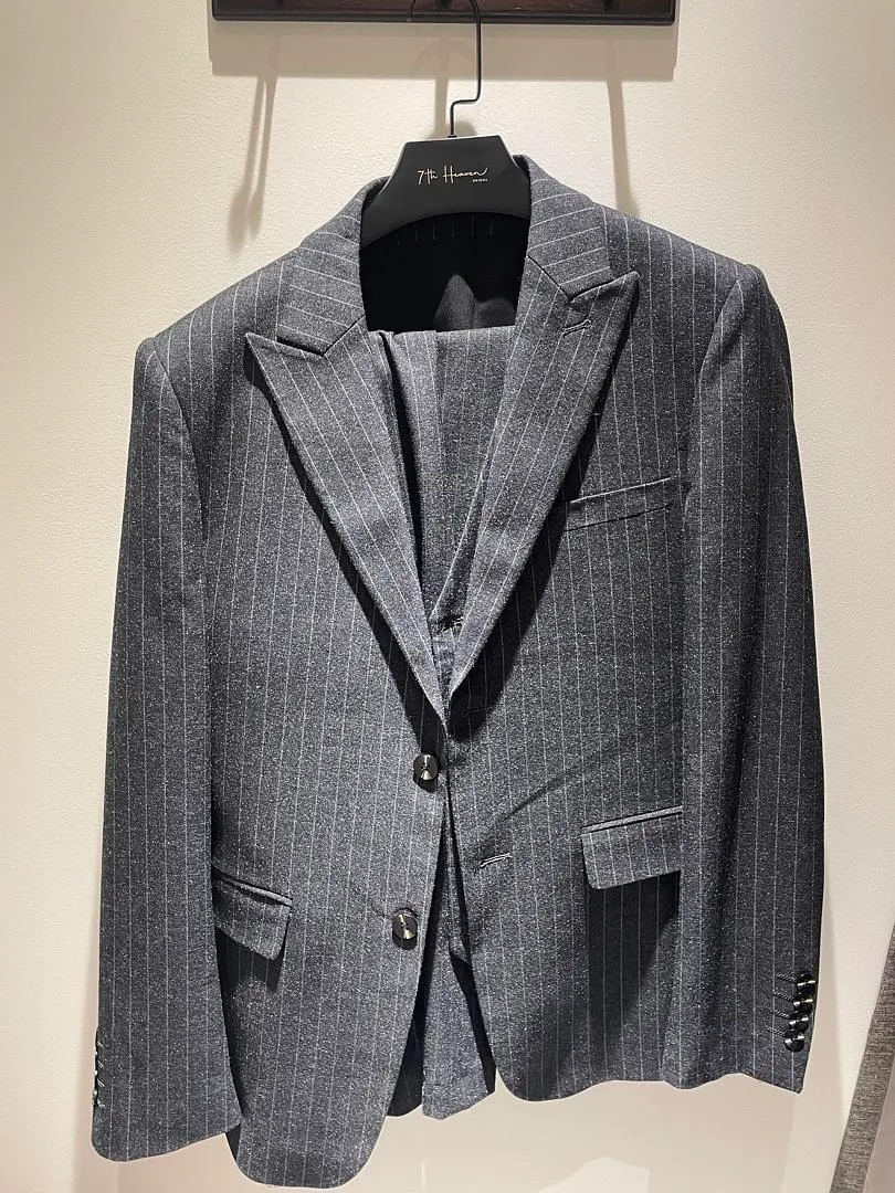 S05AAT 1420 PANTS Dark Grey Stripe Single Breasted Two Button Peak Lapel 54# Code: 185/Y