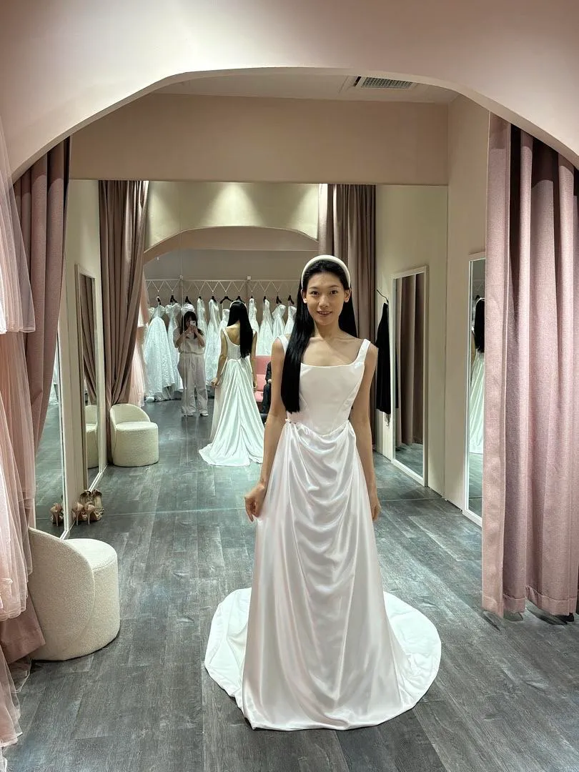 S05AAT 1527 - Square Neck Drape Satin Strap Corset with ruffle off shoulder