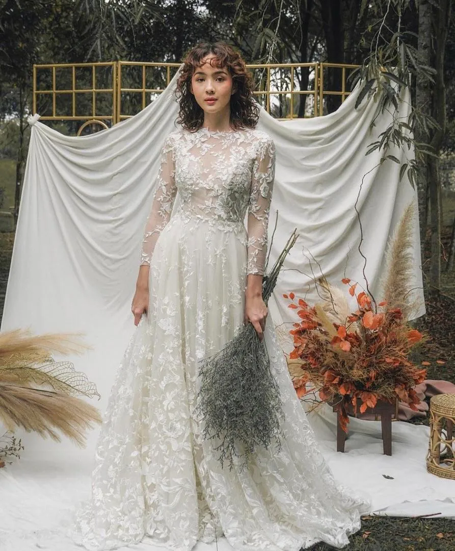 S05AAT 0587 - Full lace long sleeve A line