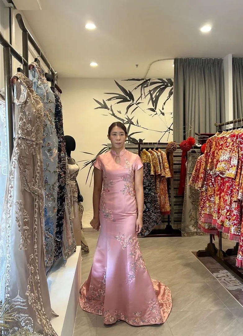 S05AAT 1398 Indonesia sandjit Cheongsam Short Sleeve Pink 