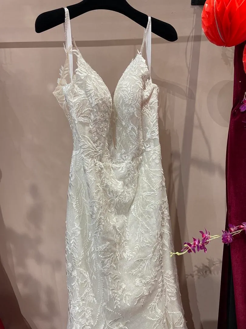 S05AAT 1493 New hema plus size Spag strap with lace mermaid deep v blink