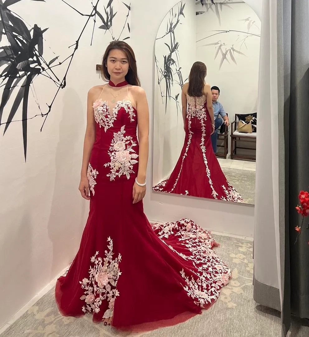 S05AT 1195 Dark red pink 3D flower lace