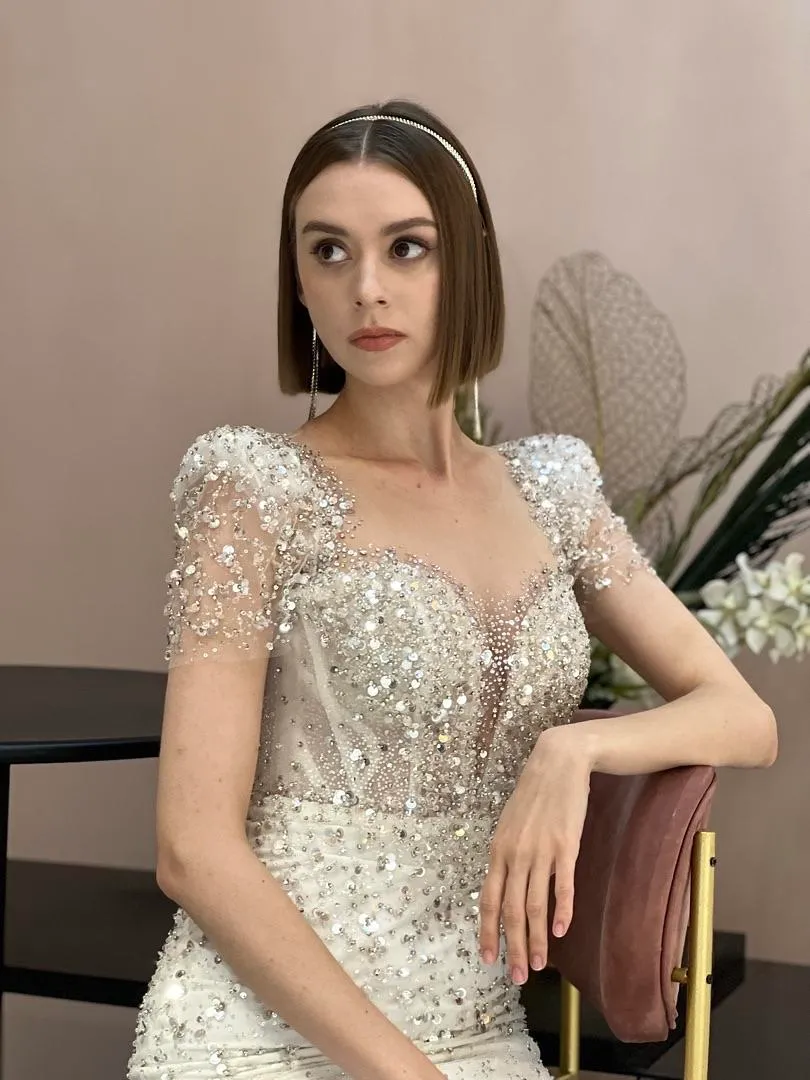 S05AAT 1014 - Korean New Blink puffy short sleeves straight cut mermaid