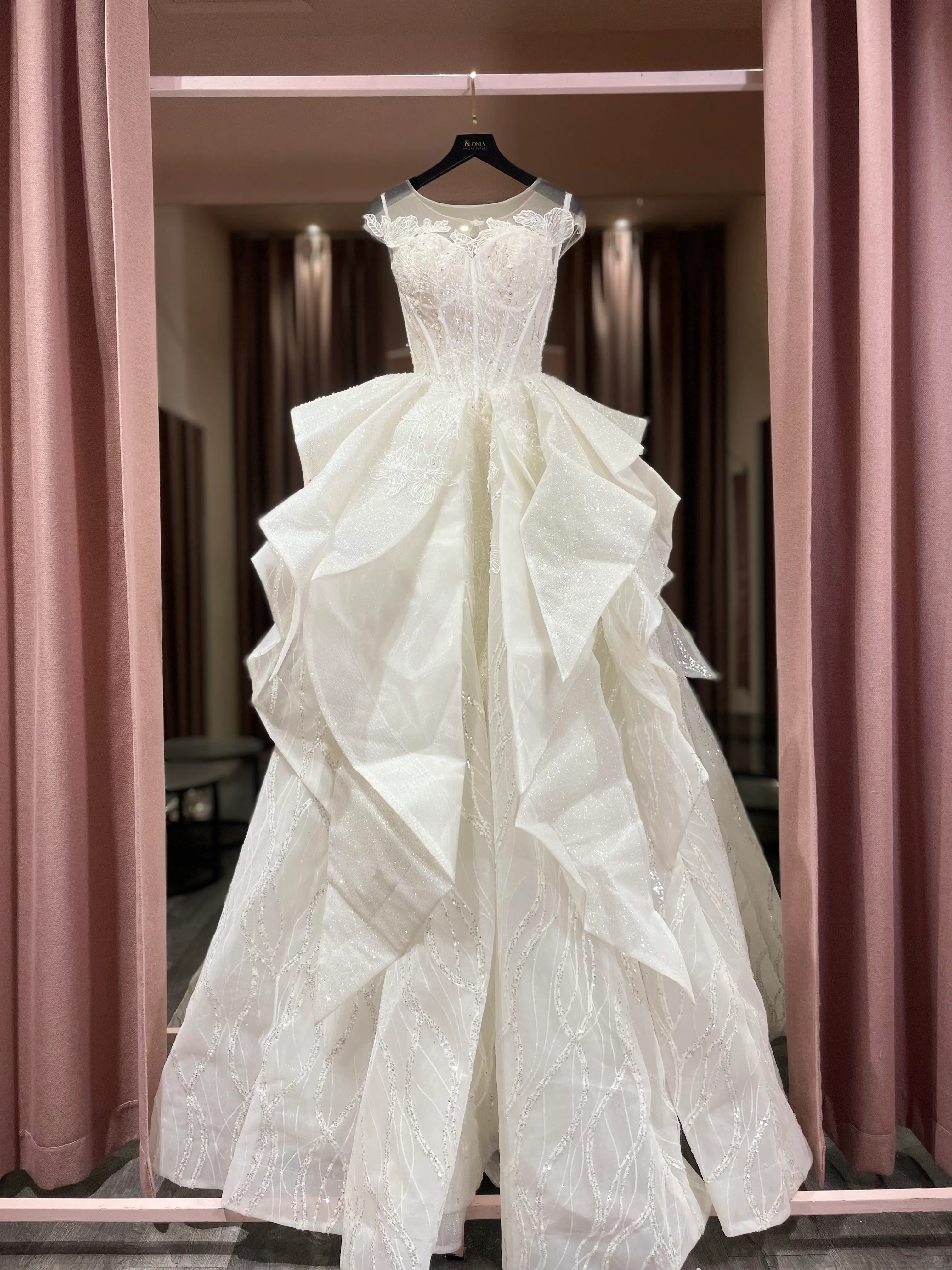 S05AAT 1218 Sheer Lace top off shoulder blink Ball cap sleeve gown-st style