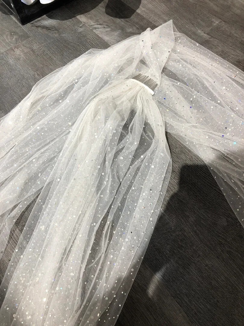 S05AAT 0783 - Big full bling greyish long veil with comb