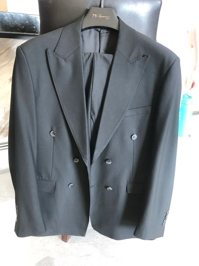 S05AAT 1423 PANTS FLG Black Double Breasted Two-button Peak Lapel 58# code: FL878