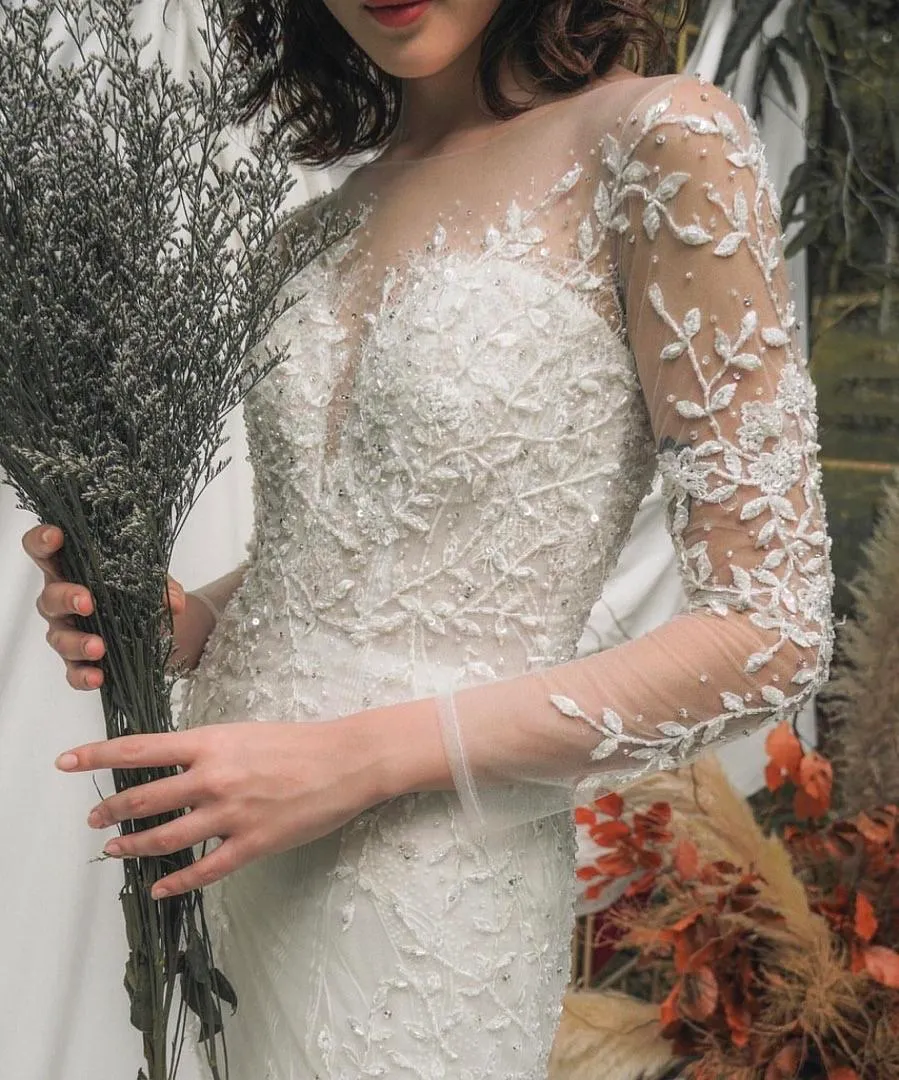 S05AAT 0690 - Bae Joanna long sleeve leaves lace white mermaid old