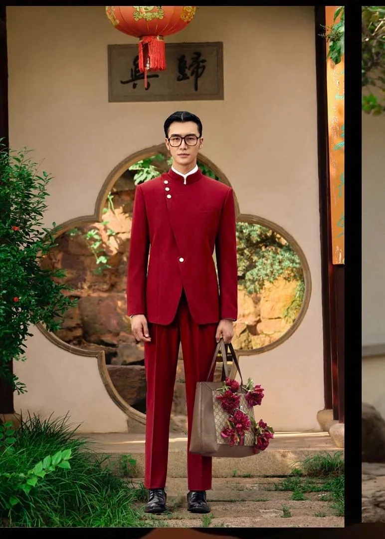 S05AAT 1578 COAT Full red halter chinese suit