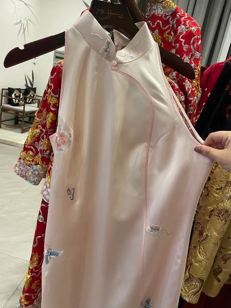 S05AAT 1443 simple cheongsam Butterfly Pink peach colour