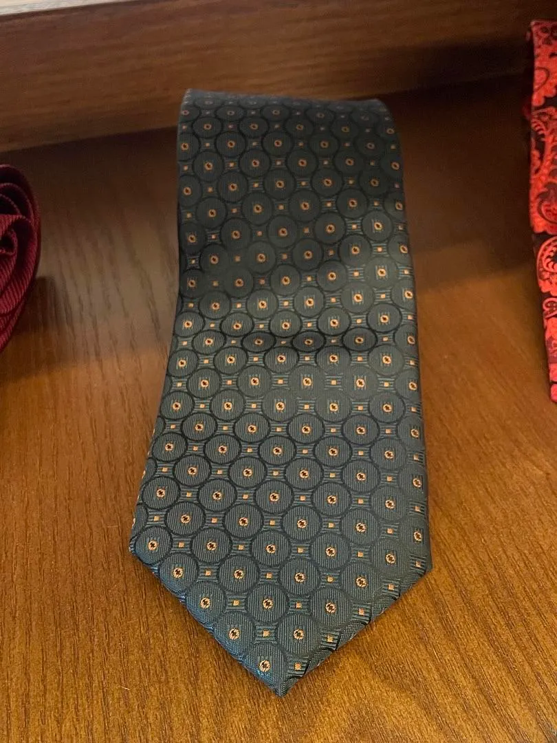 S05AAT 1522 Navy green base with circle yellow texture tie